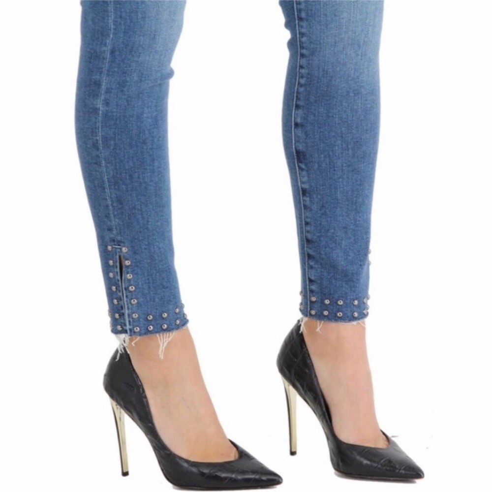 Frame Le High Skinny Stud Raw Split Hem Jeans, Size 28 - Picture 4 of 12